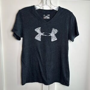 Under Armour Heatgear Loose Fit V Neck T Shirt Women's SM Charcoal Gray‎